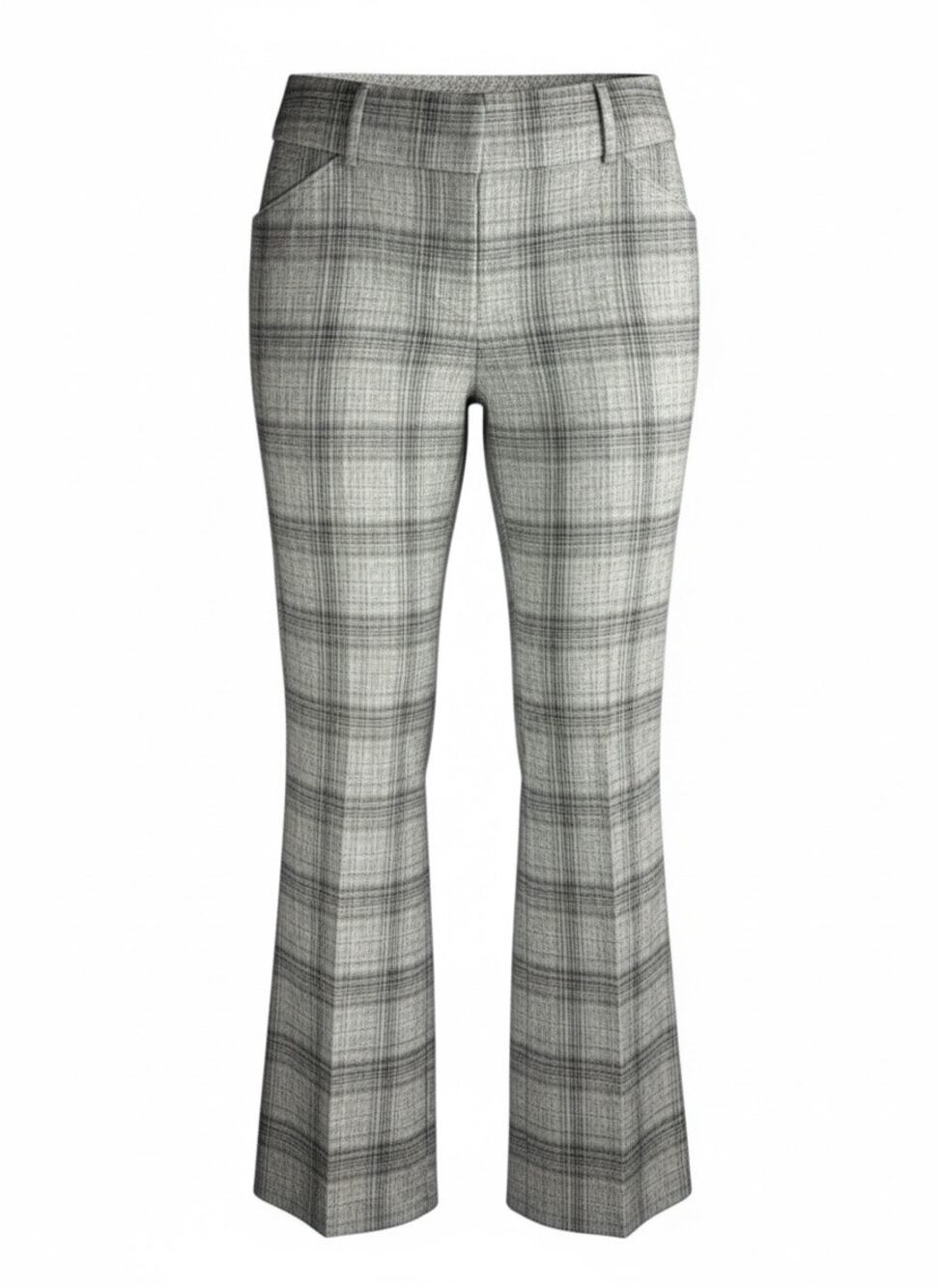 NY&Co Grayson Plaid Flare Pants Petite 8 Gray 7th Avenue Career Trousers